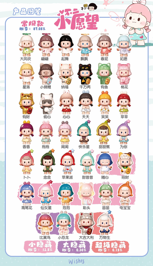 Bu Er Little Wishes Series Mini Bean Blind Bag Figures | Kawaii Wishes Themed Mini Collectibles, Secret & Super Secret Chases
